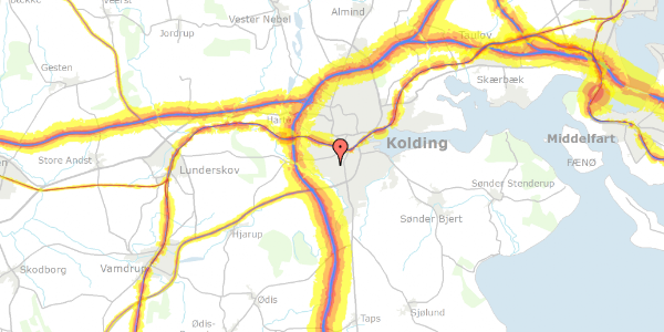 Trafikstøjkort på Junghansvej 13, 6000 Kolding