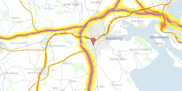 Trafikstøjkort på Junghansvej 34, 1. th, 6000 Kolding