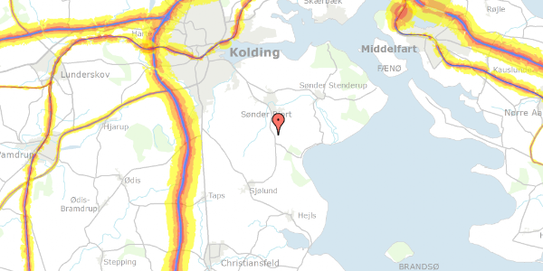 Trafikstøjkort på Kjellerupvej 22, 6091 Bjert