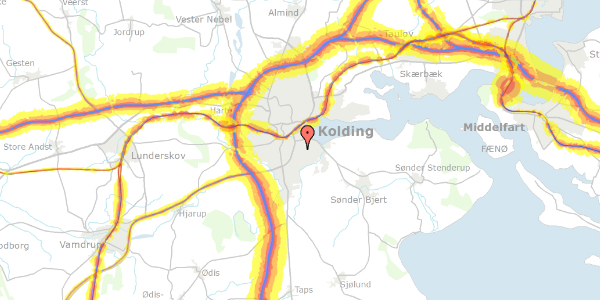 Trafikstøjkort på Kærmindevej 36, 6000 Kolding