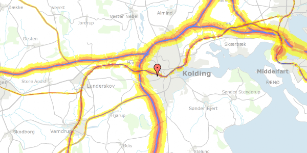 Trafikstøjkort på Leck Fischers Vej 1, 6000 Kolding