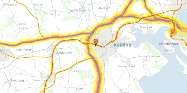 Trafikstøjkort på Lerbjergvej 28, 6000 Kolding