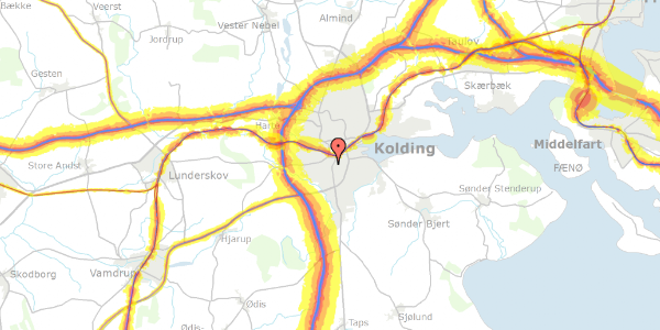 Trafikstøjkort på Læssøegade 16, 6000 Kolding