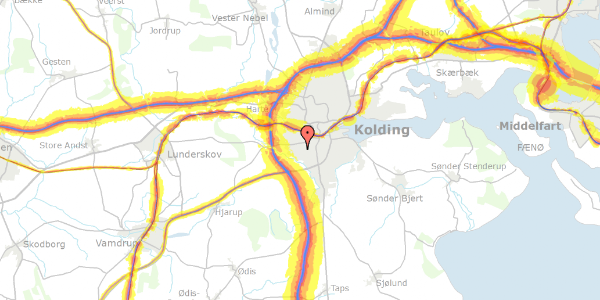 Trafikstøjkort på Margrethesvej 7, 6000 Kolding