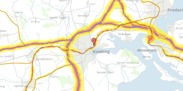 Trafikstøjkort på Middelfartvej 22, 6000 Kolding