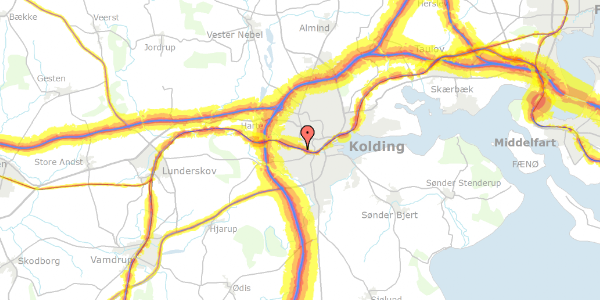 Trafikstøjkort på Olaf Ryes Gade 35, 6000 Kolding