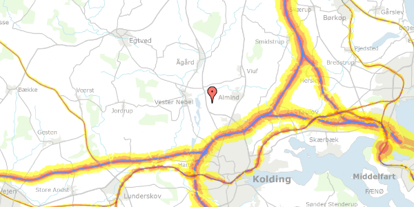 Trafikstøjkort på Prangervej 12, 6051 Almind