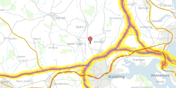 Trafikstøjkort på Prangervej 25, 6051 Almind