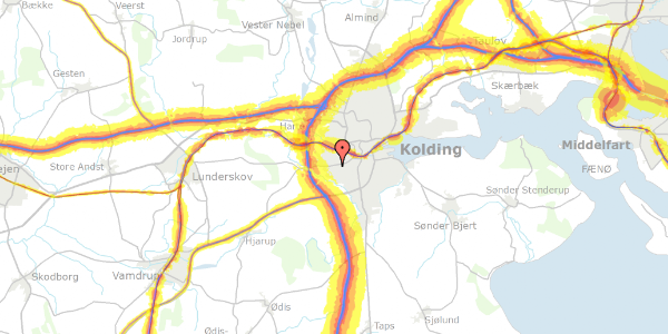 Trafikstøjkort på Seestgårdvej 14, 6000 Kolding