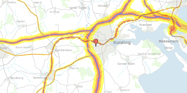 Trafikstøjkort på Sindalvej 1, 6000 Kolding