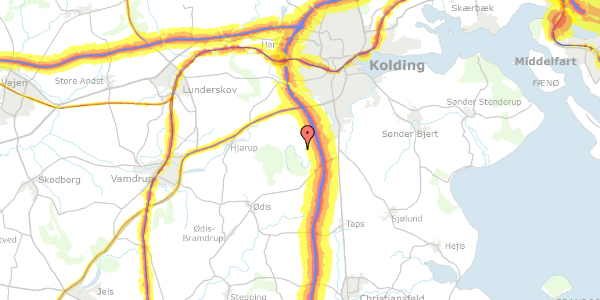 Trafikstøjkort på Svanemosevej 38, 6000 Kolding