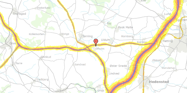 Trafikstøjkort på Uldumvej 10, 7160 Tørring