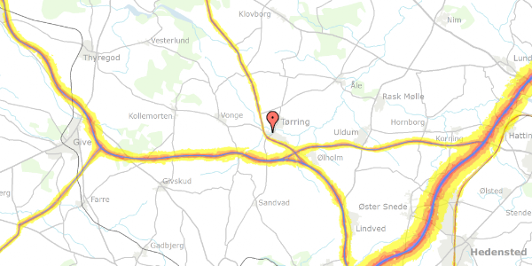 Trafikstøjkort på Vongevej 27, 7160 Tørring