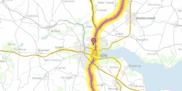 Trafikstøjkort på Hjortevej 16, 7100 Vejle