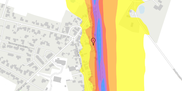 Trafikstøjkort på Simmelkær Hovedgade 36, 7451 Sunds