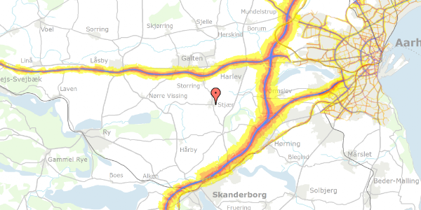 Trafikstøjkort på Stjær Bakker 2, 8464 Galten