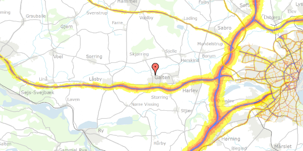 Trafikstøjkort på Skjørringvej 18, 8464 Galten