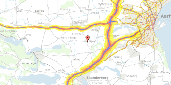 Trafikstøjkort på Tujavej 1, 8464 Galten