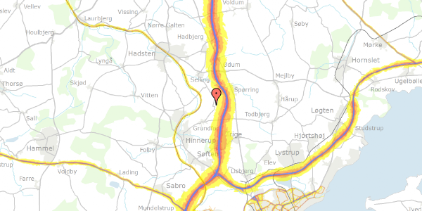 Trafikstøjkort på Haraldslundvej 13, 8382 Hinnerup