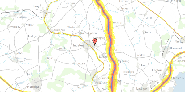 Trafikstøjkort på Hovvej 1, 8370 Hadsten
