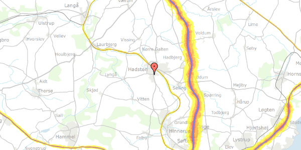 Trafikstøjkort på Over Hadstenvej 6, 8370 Hadsten