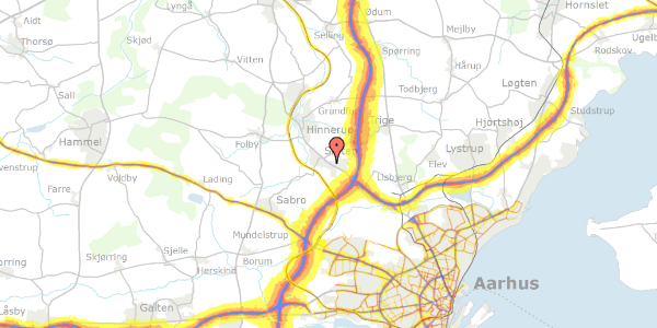 Trafikstøjkort på Hjortevej 25, 8382 Hinnerup