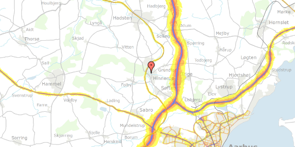 Trafikstøjkort på Århusvej 25, 8382 Hinnerup