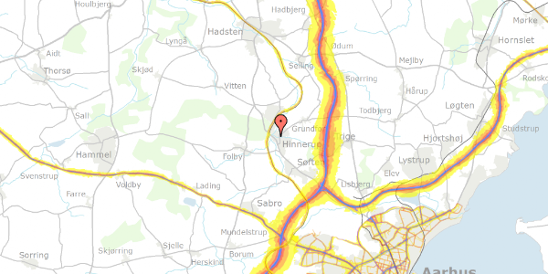 Trafikstøjkort på Århusvej 27, 8382 Hinnerup