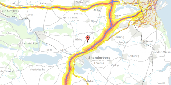 Trafikstøjkort på Bakkevænget 5, 8660 Skanderborg