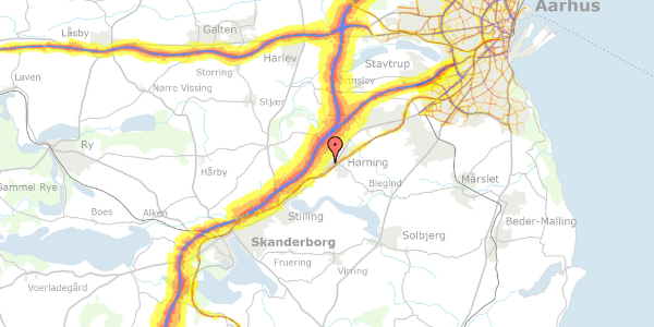 Trafikstøjkort på Birkevænget 3, 8362 Hørning