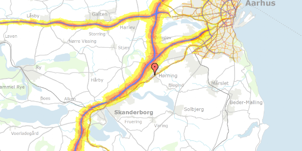 Trafikstøjkort på Bjertrupvej 9, 8362 Hørning