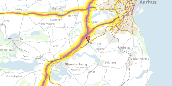 Trafikstøjkort på Bjertrupvej 10, 8362 Hørning