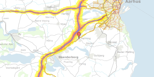 Trafikstøjkort på Bjertrupvej 13, 8362 Hørning