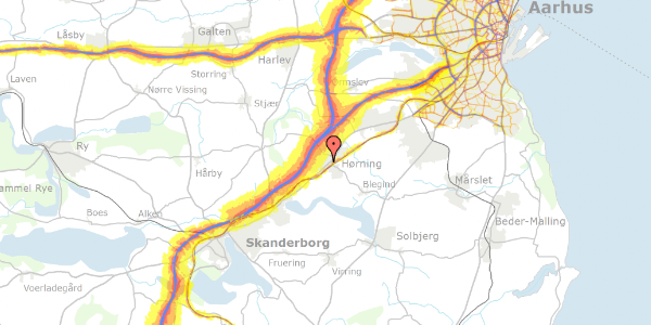 Trafikstøjkort på Bjertrupvej 14, 8362 Hørning