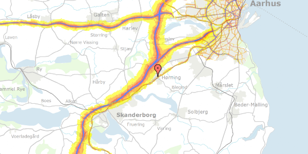 Trafikstøjkort på Bjertrupvej 16, 8362 Hørning