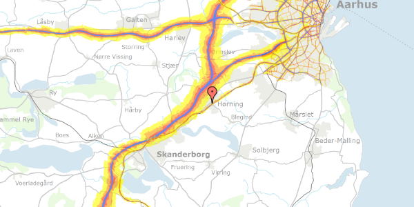 Trafikstøjkort på Bjertrupvej 18, 8362 Hørning