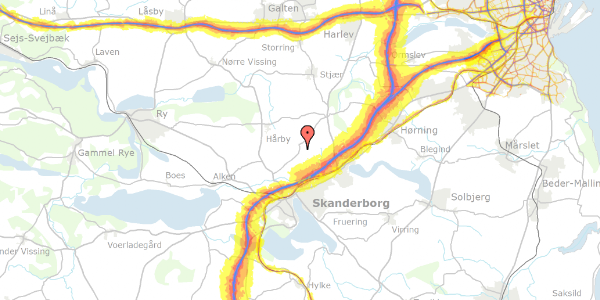 Trafikstøjkort på Foerlev Møllevej 24, 8660 Skanderborg