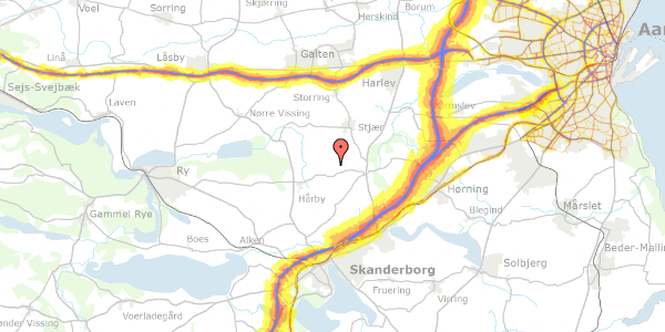 Trafikstøjkort på Gildhøjvej 7, 8660 Skanderborg