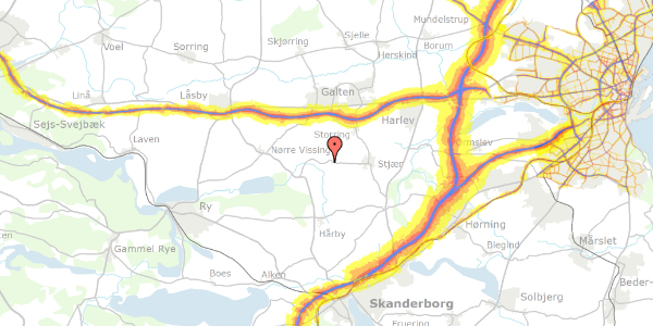 Trafikstøjkort på Gyvelhøjvej 2, 8660 Skanderborg