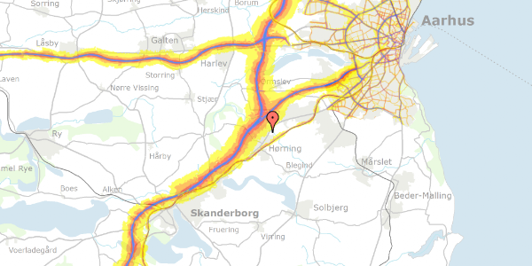 Trafikstøjkort på Hybenvænget 13, 8362 Hørning