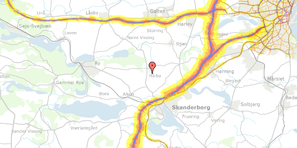 Trafikstøjkort på Hårby Bygade 10, 8660 Skanderborg