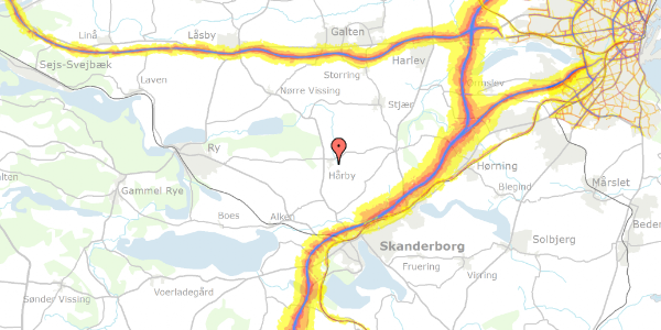 Trafikstøjkort på Hårby Bygade 13, 8660 Skanderborg