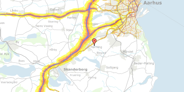 Trafikstøjkort på Kærvej 10, 8362 Hørning