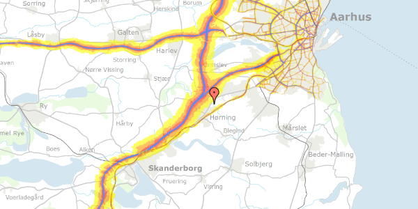 Trafikstøjkort på Liljevænget 18, 8362 Hørning