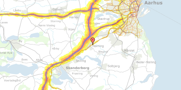 Trafikstøjkort på Nydamshuse 8, 8362 Hørning