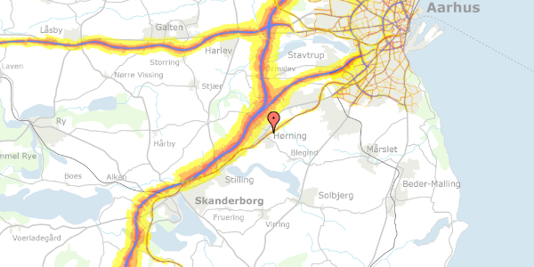 Trafikstøjkort på Nydamshuse 13, 8362 Hørning