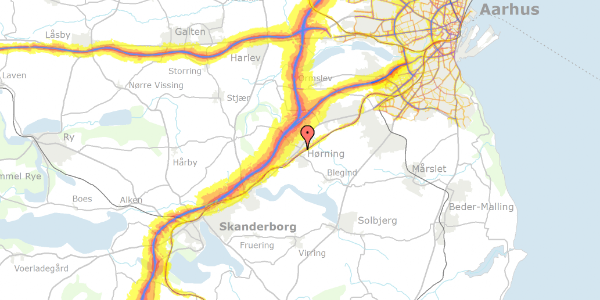 Trafikstøjkort på Nydamshuse 14, 8362 Hørning