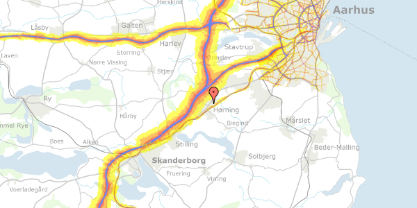 Trafikstøjkort på Rosenvænget 34, 8362 Hørning