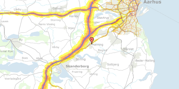Trafikstøjkort på Stationsvej 11, 8362 Hørning