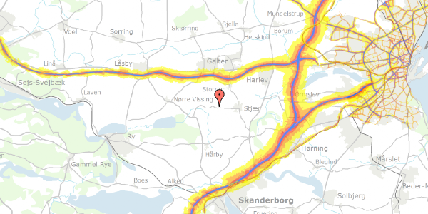 Trafikstøjkort på Stjærvej 21, 8660 Skanderborg